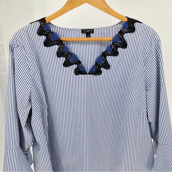 Talbot's Womens Rickrack Trim V-neck Top Size XXL Striped Popover Non Iron - Picture 3 of 10